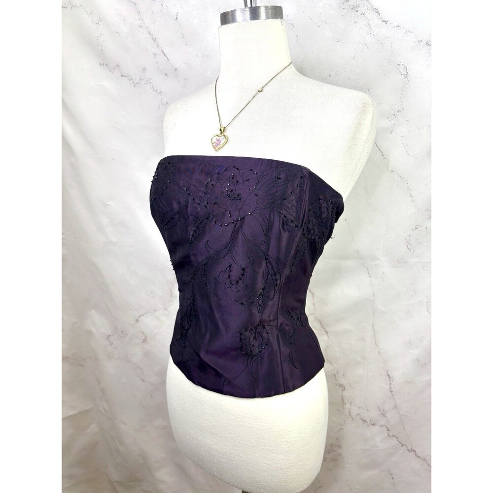 VTG 90s Fairy Bustier Corset Top Purple Beaded Strapless Sz 6 Y2K Whimsigoth - Picture 4 of 11